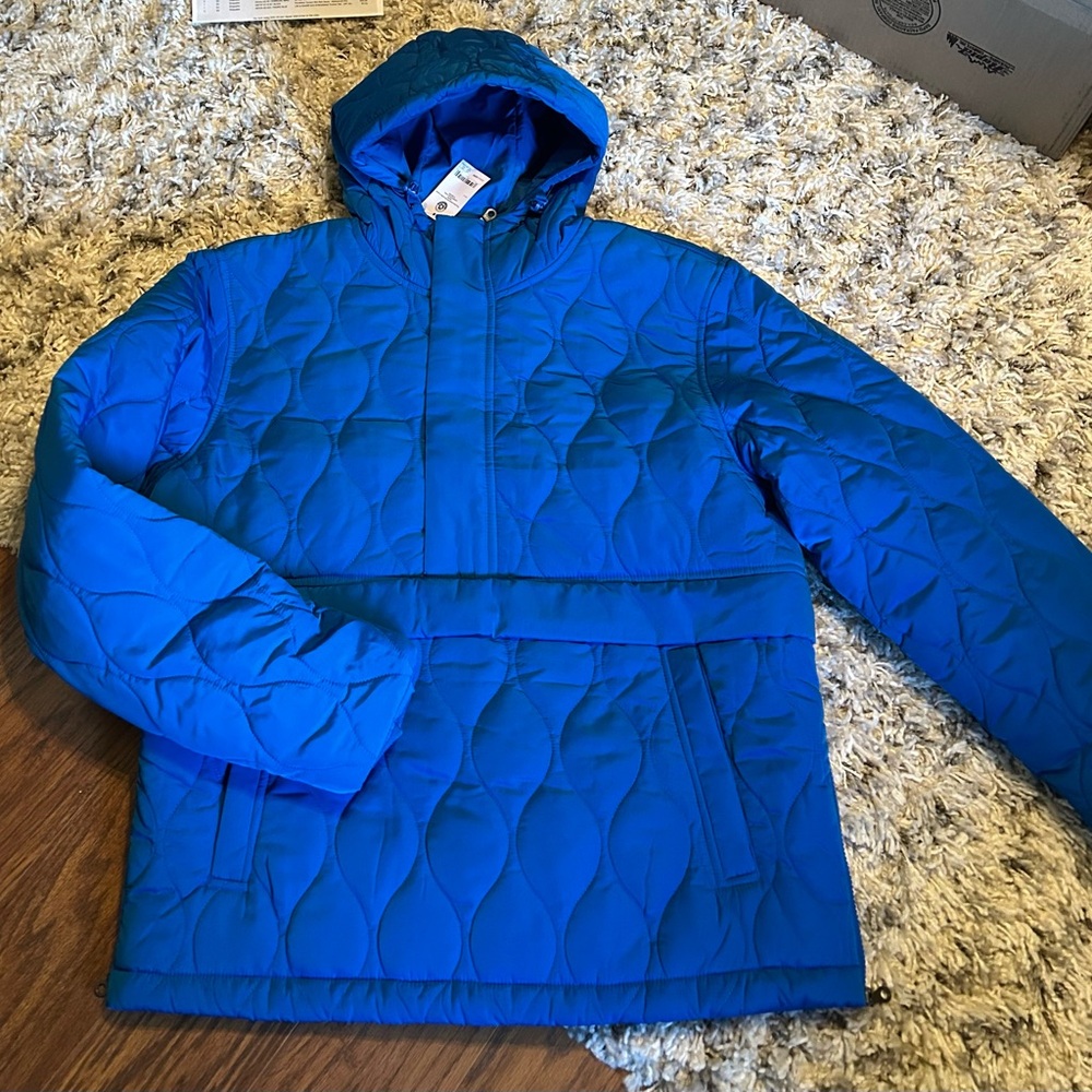 Blue Quilted Hooded Anorak Jacket